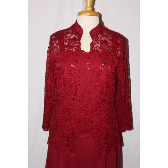 NWOT Fanny #1820 Short Lace and Chiffon Mothers Formal Dress-Size XL-BURGUNDY - Picture 7 of 8